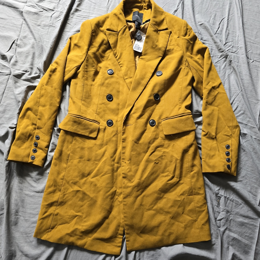Forever 21 Mustard Double-Breasted Coat
